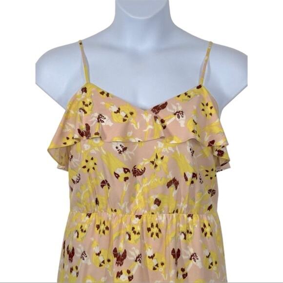 Tibi Silk Floral Abstract Mini Ruffle Tunic Dress Size 8 Yellow Pink Floral - Picture 8 of 14